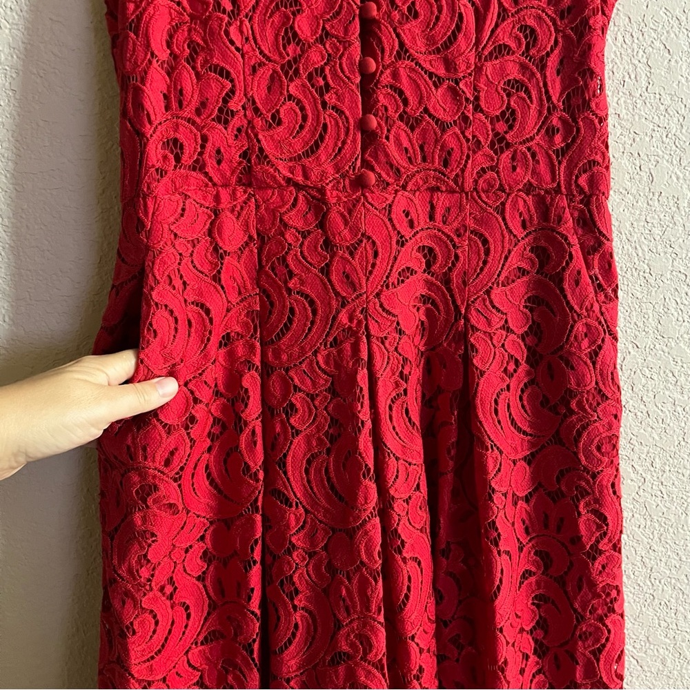 Anthropologie Moulinette Soeurs Sz 4 Jaeda Wide Leg Red Lace Jumpsuit Valentine - Picture 4 of 12